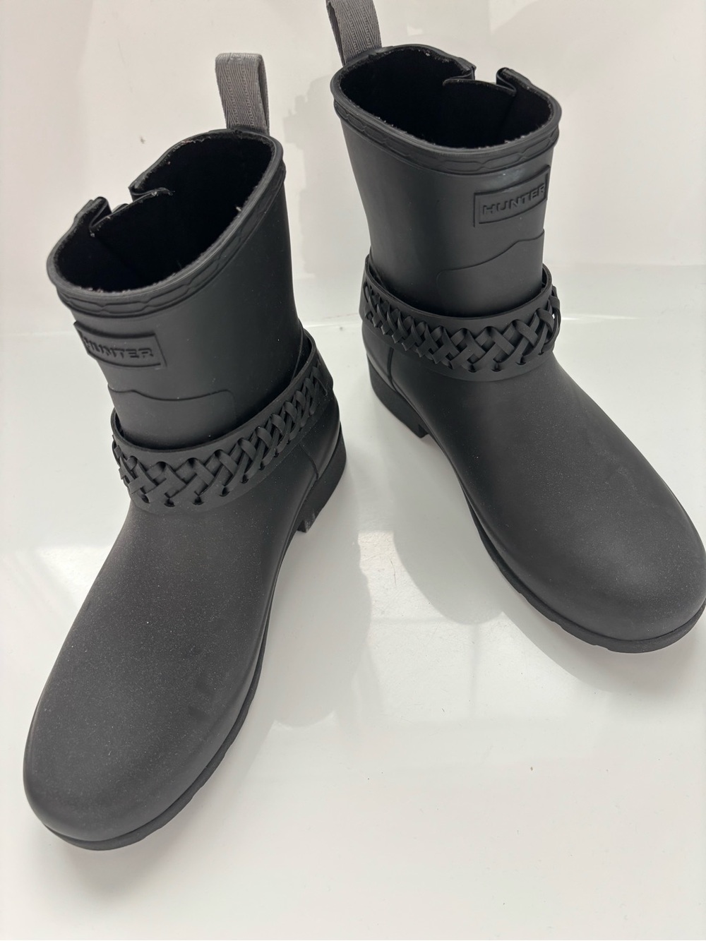 Hunter Refined Stud Biker Short Boots Waterproof Handcrafted Matte Black 6